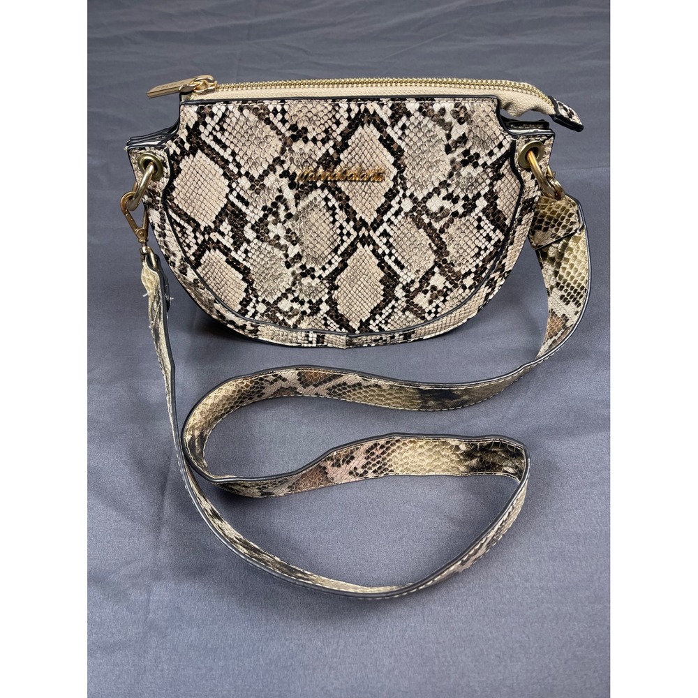 Marina Galanti Snakeskin Print Crossbody Bag Gold Hardware Saddle Bag